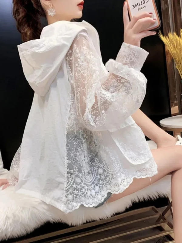 Summer Lace Embroidery UV Protection Jacket Women's Fashionable Short Hooded Thin Cardigan Top Polyester Fiber Long Sleeve
Summer Lace Embroidery UV Protection Jacket Women's Fashionable Short Hooded Thin Cardigan Top Polyester Fiber Long Sleeve