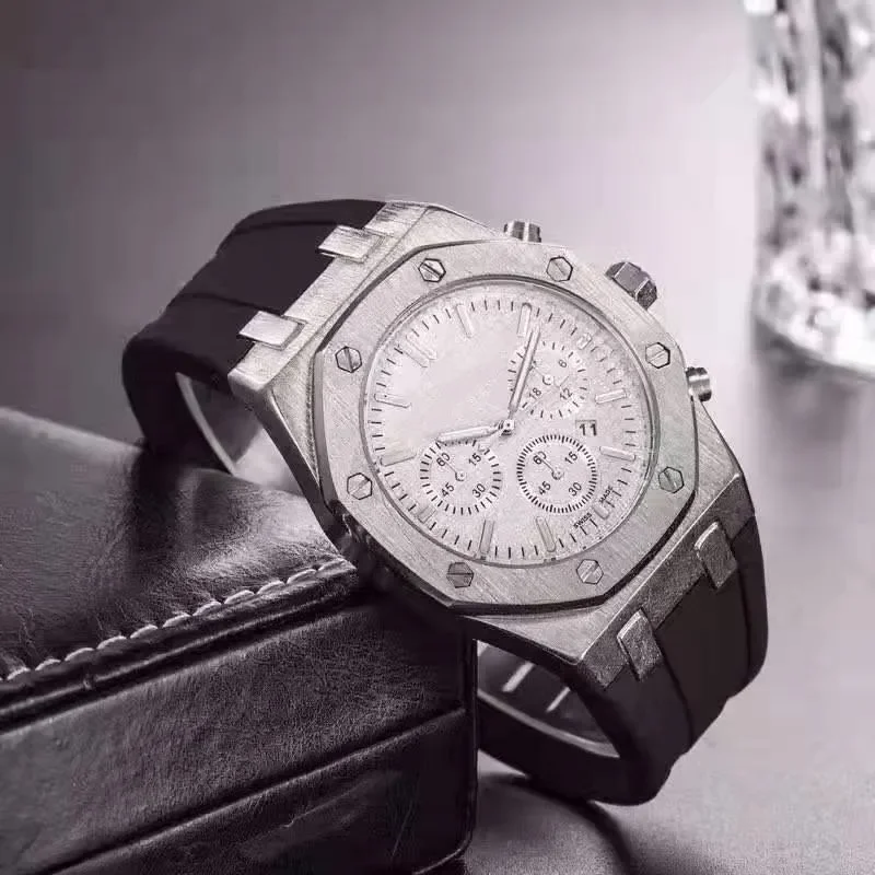 Stainless Steel Men's Watch White Dial Chronograph Quartz Movement Black Rubber Strap Casual Sport Wristwatch with Date Display
Stainless Steel Men's Watch White Dial Chronograph Quartz Movement Black Rubber Strap Casual Sport Wristwatch with Date Display