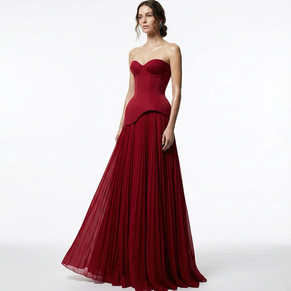 Soft Chiffon Ruched Customized Evening Dress Fashion Strapless Jersey Celebrity Gowns Simple A-Line Sleeveless Vestido De Festa
Soft Chiffon Ruched Customized Evening Dress Fashion Strapless Jersey Celebrity Gowns Simple A-Line Sleeveless Vestido De Festa