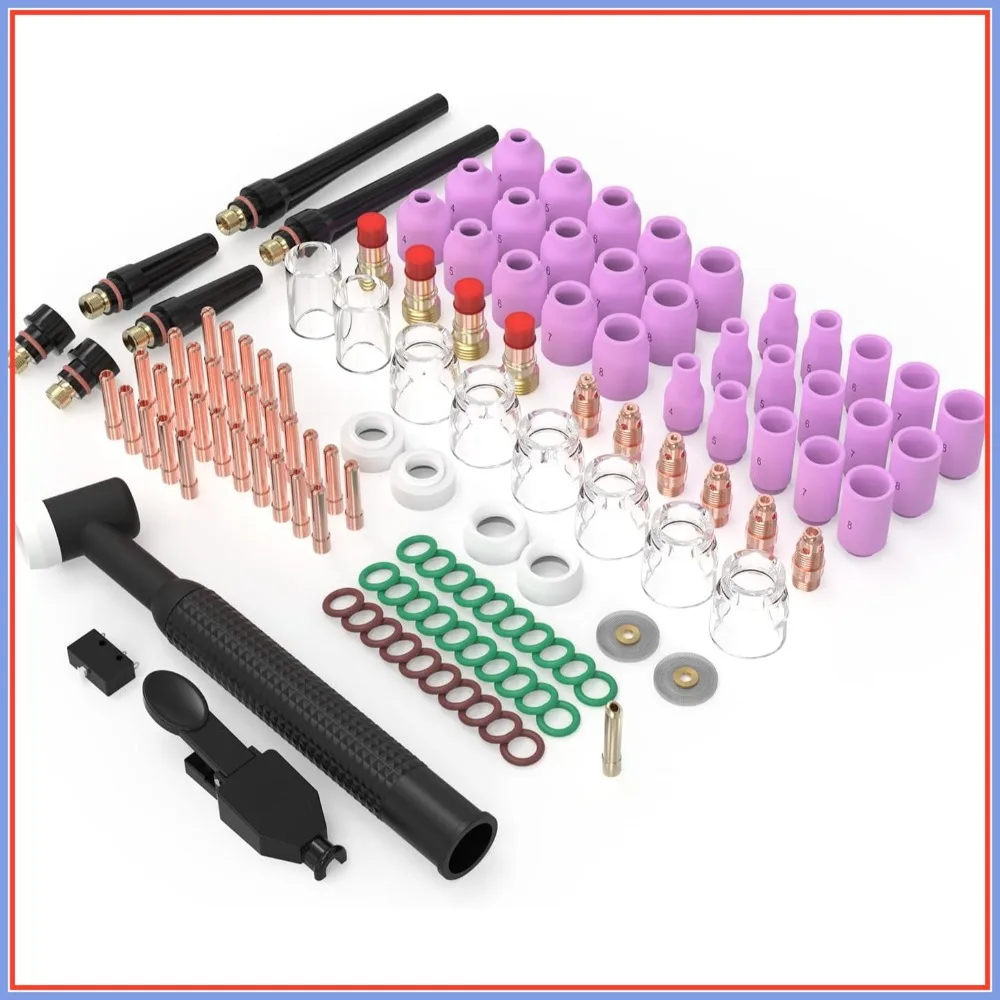 123 Pcs TIG Welding Torch Kit with Alumina Nozzle, Collets, Gas Lens & Heatproof Glass Cup for WP-17/18/26
123 Pcs TIG Welding Torch Kit with Alumina Nozzle, Collets, Gas Lens & Heatproof Glass Cup for WP-17/18/26