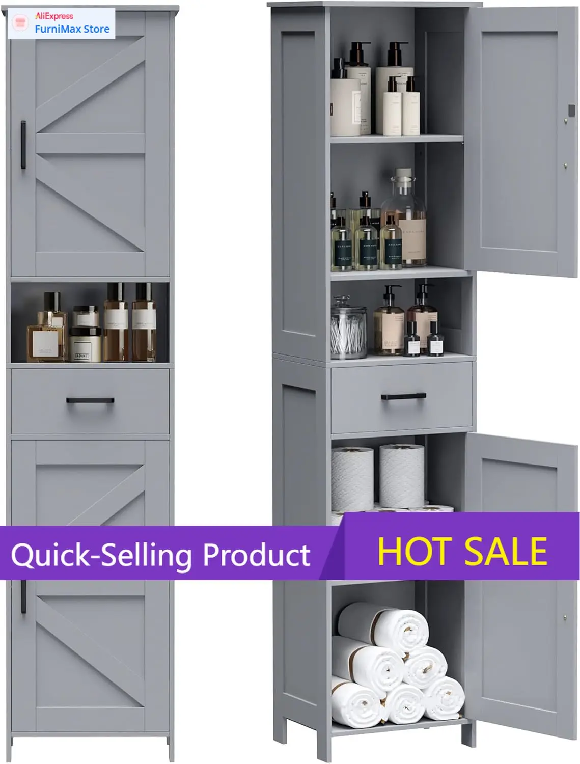 Gray Narrow Floor Storage Cabinet With Two Barn Doors One Drawer Adjustable Shelves For Bathroom Living Room Entryway Kitchen 15
Gray Narrow Floor Storage Cabinet With Two Barn Doors One Drawer Adjustable Shelves For Bathroom Living Room Entryway Kitchen 15