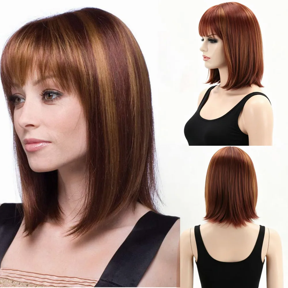 Women Auburn Highlight Bob Wig With Bangs Synthetic Heat Resistant Straight Shoulder Length Wigs Daily Cosplay Wig
Women Auburn Highlight Bob Wig With Bangs Synthetic Heat Resistant Straight Shoulder Length Wigs Daily Cosplay Wig