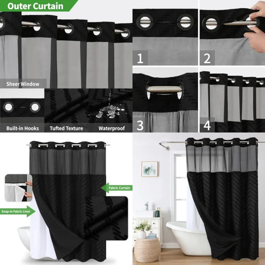 Extra Long No Hook Tufted Chevron Striped Shower Curtain with Snap-in Fabric Liner set-71Wx98H 96H,Tall Hotel Grade Boho Style
Extra Long No Hook Tufted Chevron Striped Shower Curtain with Snap-in Fabric Liner set-71Wx98H 96H,Tall Hotel Grade Boho Style