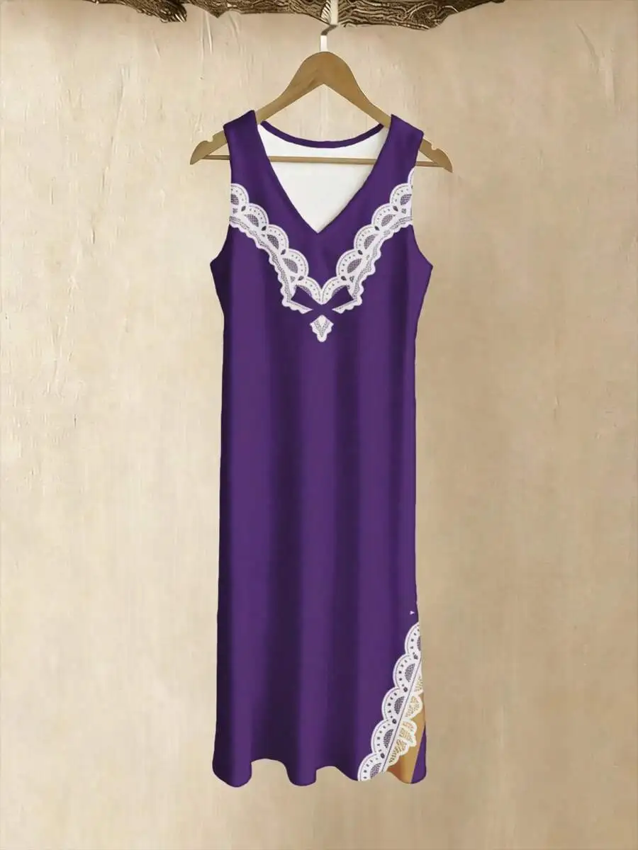 Purple V Neck Sleeveless Lace Trim Long Dress For Women Summer Beach Vacation Resort Wear
Purple V Neck Sleeveless Lace Trim Long Dress For Women Summer Beach Vacation Resort Wear