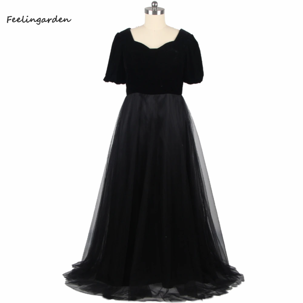 Feelingarden Evening Dresses Black Velour Sweetheart Short Sleeves Tulle A-line Floor Length Plus size Women Party Dress B1296
Feelingarden Evening Dresses Black Velour Sweetheart Short Sleeves Tulle A-line Floor Length Plus size Women Party Dress B1296