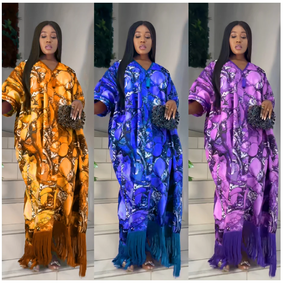 African Women Fashion Party Clothing Tassel Print Loose fitting Robe with Headband African Party Elegant Dress Women Clothing
African Women Fashion Party Clothing Tassel Print Loose fitting Robe with Headband African Party Elegant Dress Women Clothing