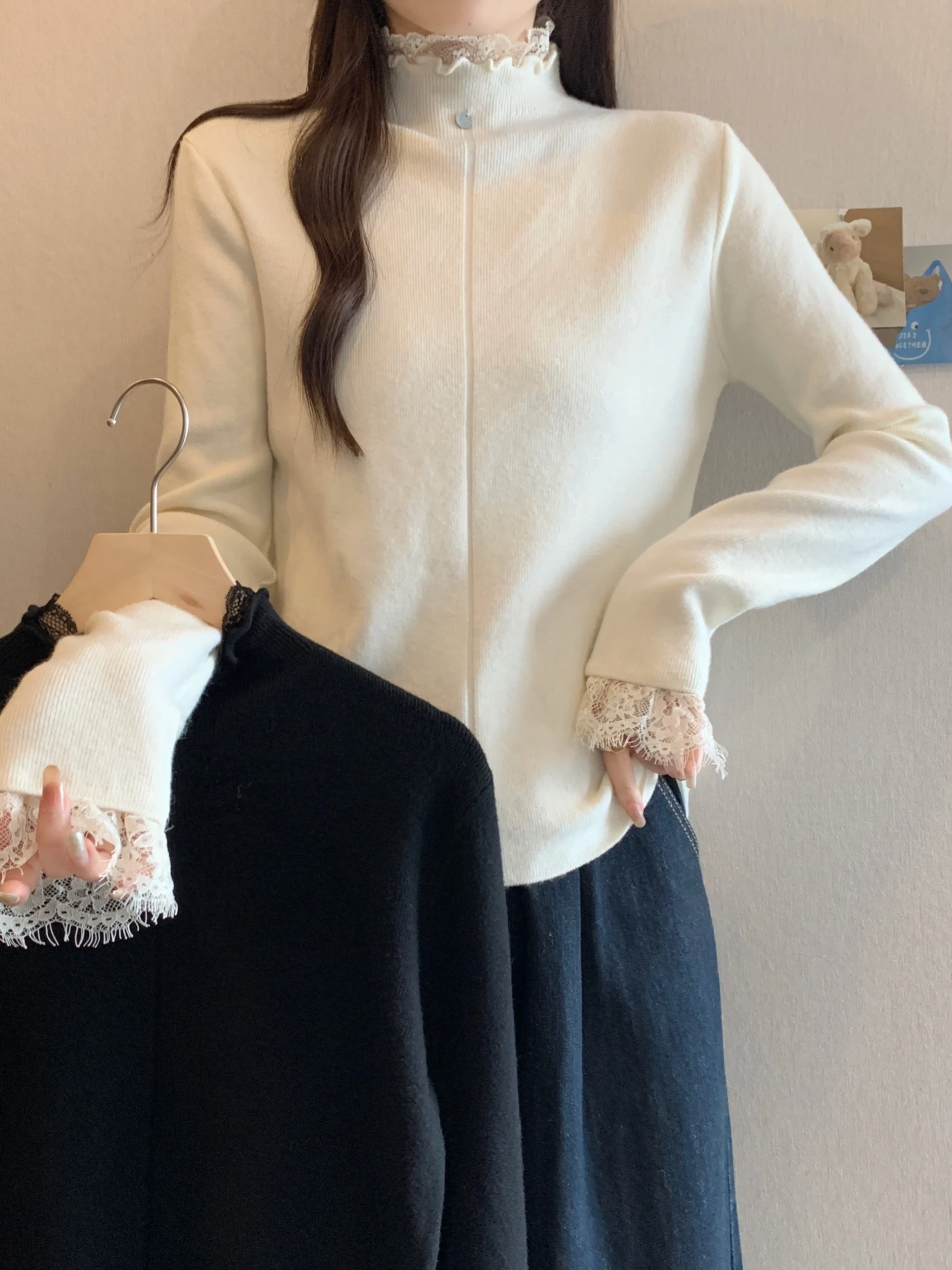 Women's Long Sve Lace Splice Knitted Top f High Collar Base Layer irt Autumn Winter plus Size Fat MM Inner Wear
Women's Long Sve Lace Splice Knitted Top f High Collar Base Layer irt Autumn Winter plus Size Fat MM Inner Wear