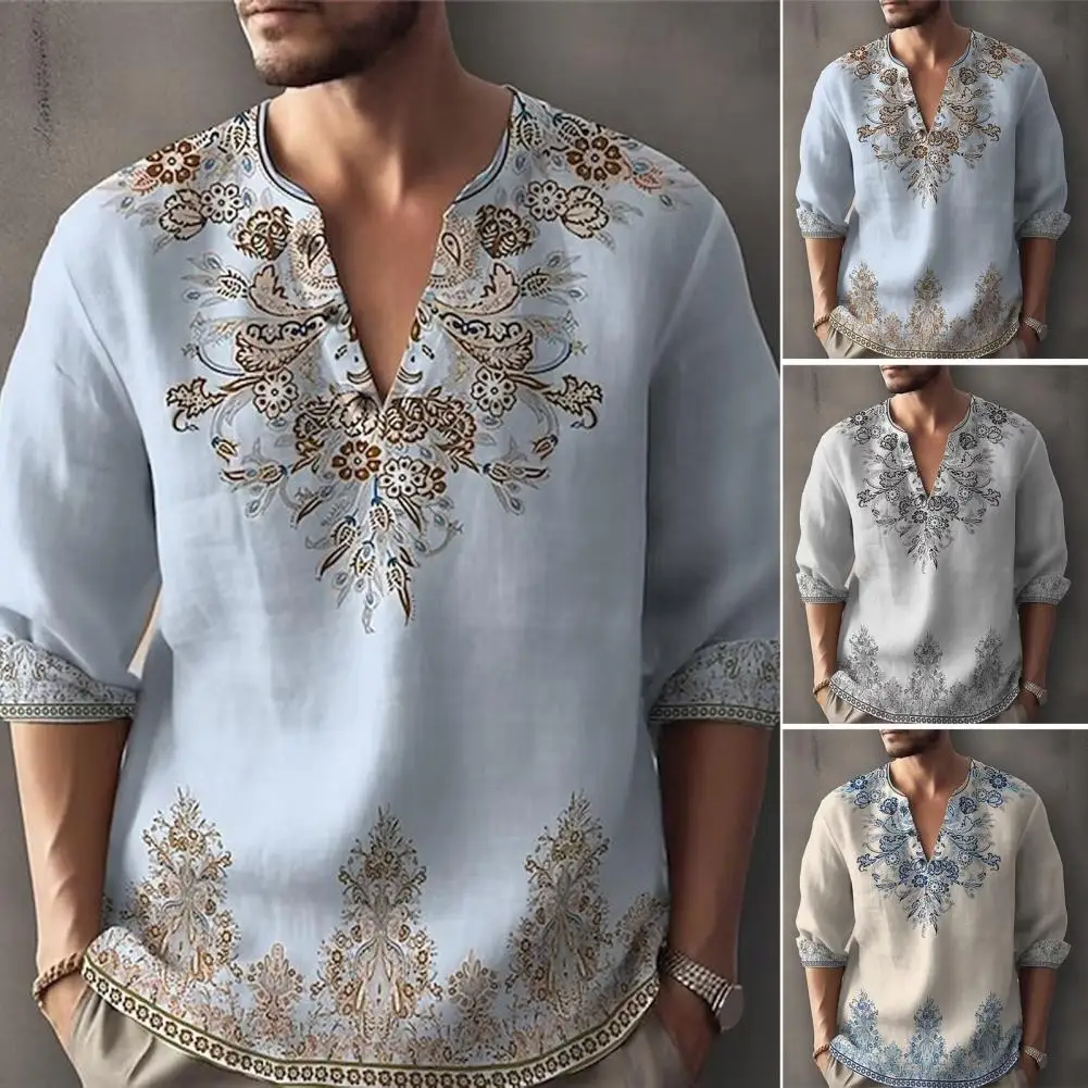 Autumn Spring Men Shirt 3D Floral Printed Loose V Neck Long Sleeves T-shirt Retro Color Pullover Loose Casual Clothing Top
Autumn Spring Men Shirt 3D Floral Printed Loose V Neck Long Sleeves T-shirt Retro Color Pullover Loose Casual Clothing Top