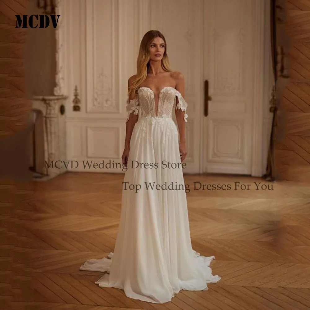 MCDV Gorgeous Chiffon Wedding Dresses 2025 Off Shoulder Sweetheart Applique Civil Bride Gowns A-line Wedding Gown Customized
MCDV Gorgeous Chiffon Wedding Dresses 2025 Off Shoulder Sweetheart Applique Civil Bride Gowns A-line Wedding Gown Customized