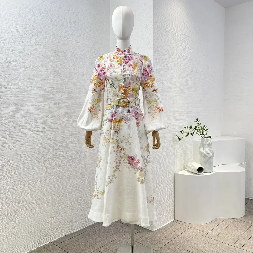 2025 New Spring Summer High Quality Vintage White Floral Print 3/4 Lantern Sleeve Stand Collar Midi Dress Vintage Dress White
2025 New Spring Summer High Quality Vintage White Floral Print 3/4 Lantern Sleeve Stand Collar Midi Dress Vintage Dress White