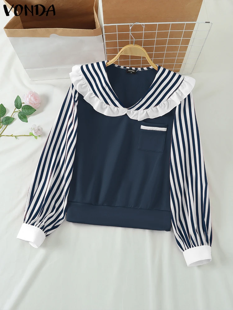 2025 Autumn Blouse Casual Loose Sweatshirts Fashion Striped Tops Ruffled Patchwork Tunic Long Sleeve Outwears VONDA
2025 Autumn Blouse Casual Loose Sweatshirts Fashion Striped Tops Ruffled Patchwork Tunic Long Sleeve Outwears VONDA
