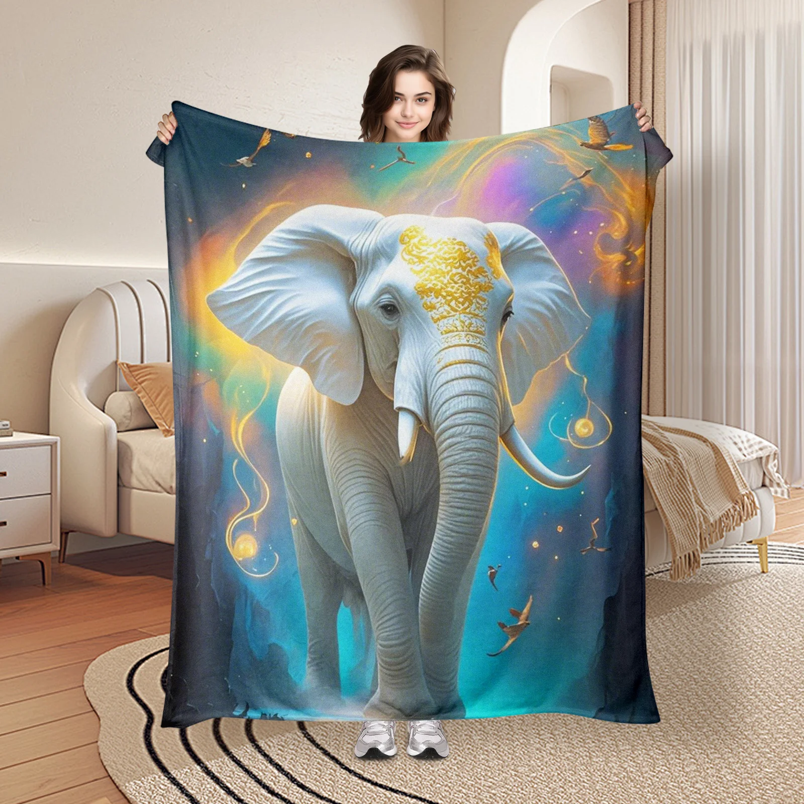 White Elephant Dreamy Multicolor Background Blanket For Home Decor And Warmth Inspired By Fantasy And Nature Inspired Themes
White Elephant Dreamy Multicolor Background Blanket For Home Decor And Warmth Inspired By Fantasy And Nature Inspired Themes
