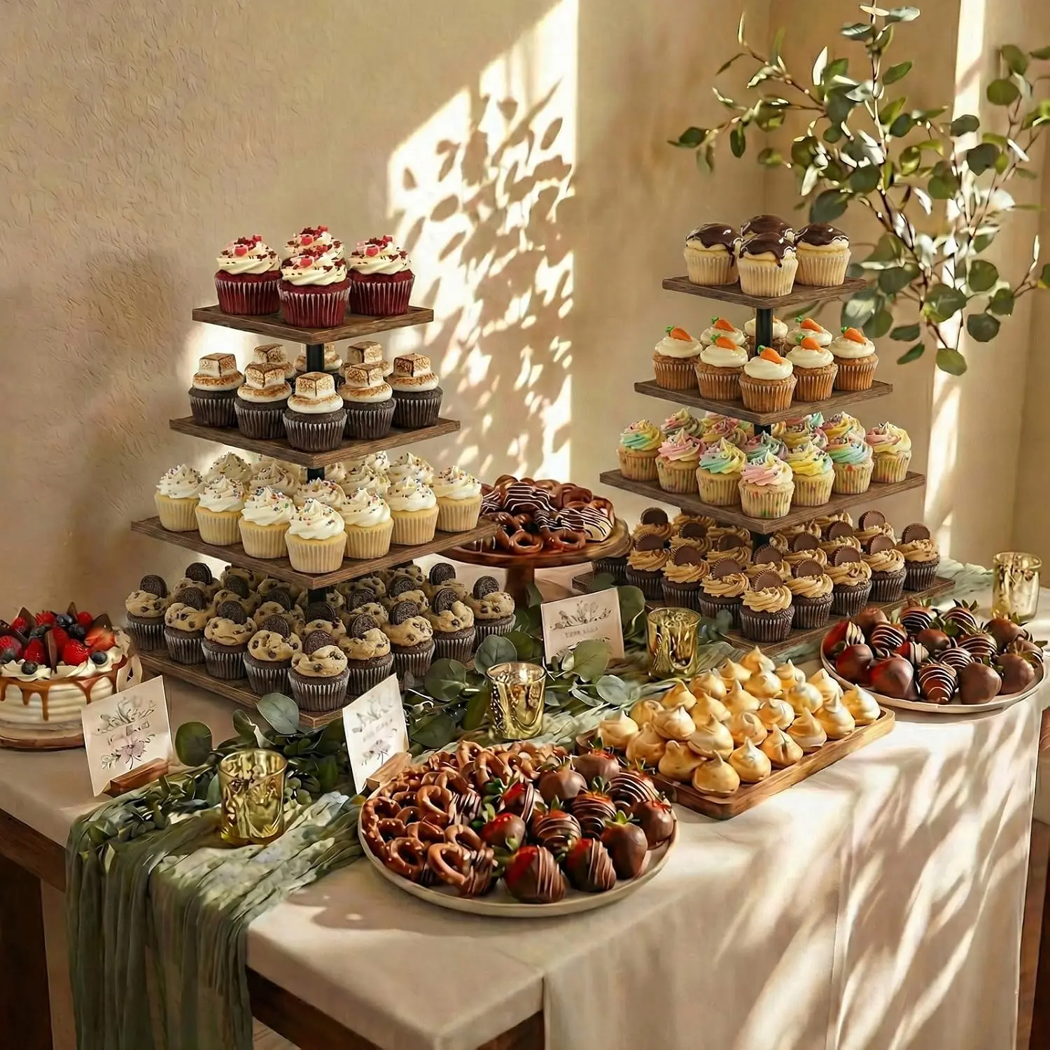 Homiva Store Wooden 4 Tier Cupcake Stand for 50 Cupcakes,Cupcake Holder,Cupcake Tower,Tiered Tray Stand for Birthday Bar Décor Weddings,Parties Events, Dark Brown
Homiva Store Wooden 4 Tier Cupcake Stand for 50 Cupcakes,Cupcake Holder,Cupcake Tower,Tiered Tray Stand for Birthday Bar Décor Weddings,Parties Events, Dark Brown