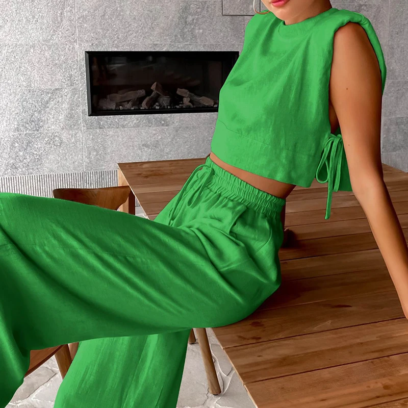Office Fashion Hollow Tie-up Loose Suits Elegant O-neck Pullover Top & Long Pant Sets Women Casual Sleeveless Solid 2Pc Outfits
Office Fashion Hollow Tie-up Loose Suits Elegant O-neck Pullover Top & Long Pant Sets Women Casual Sleeveless Solid 2Pc Outfits
