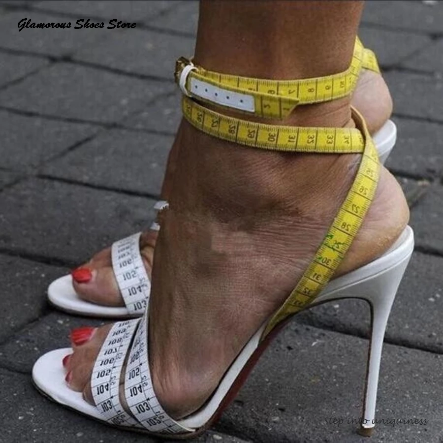 Patchwork Tape-measure Modern Sandals Novelty Round Open Toe Thin High Heels Fashion Women's Shoes Street Style Runway Stilettos
Patchwork Tape-measure Modern Sandals Novelty Round Open Toe Thin High Heels Fashion Women's Shoes Street Style Runway Stilettos