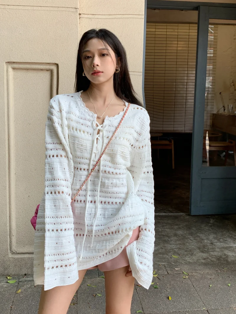 Белый ажурный вязаный длинный све, свободный женский топ, шикарный, сладкий, нежный дизайн, сенсация, модная одежда для поездок на работу
Белый ажурный вязаный длинный све, свободный женский топ, шикарный, сладкий, нежный дизайн, сенсация, модная одежда для поездок на работу