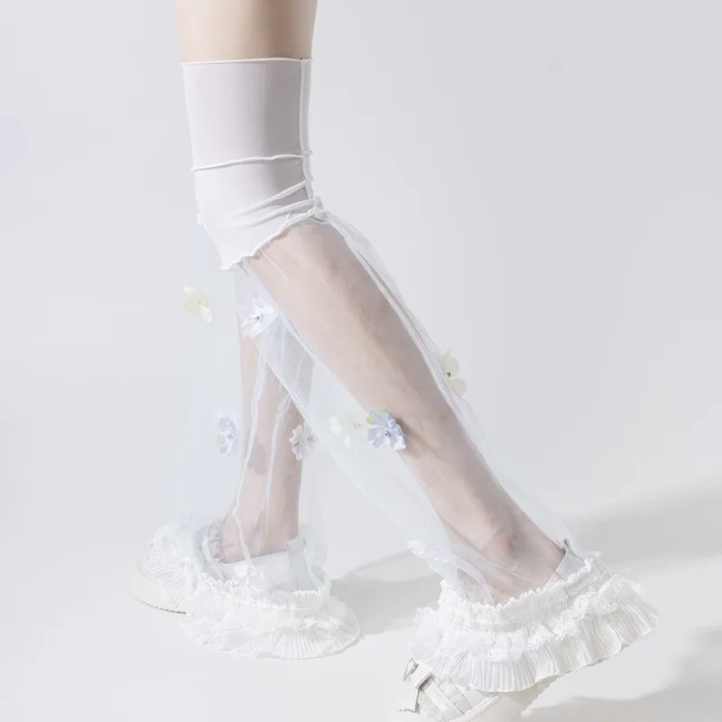 Women’s Summer Mesh Ankle Socks with Floral Embellishments, White, Lace-Trimmed, Wide-Leg Flared Socks
Women’s Summer Mesh Ankle Socks with Floral Embellishments, White, Lace-Trimmed, Wide-Leg Flared Socks