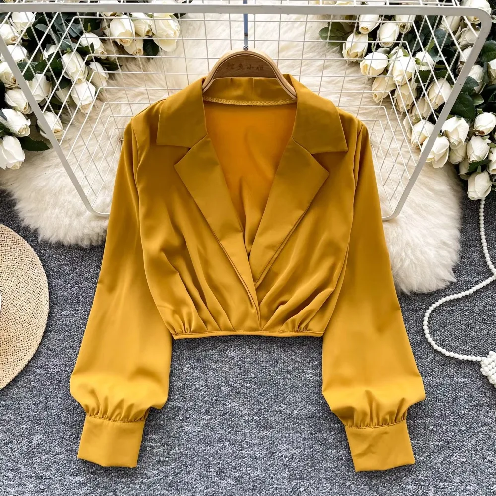 Basics Notched Collar Fashion Hotsweet Casual Long Sleeves Loose Short Crop Top Office Lady High Street Spring Women Blouse
Basics Notched Collar Fashion Hotsweet Casual Long Sleeves Loose Short Crop Top Office Lady High Street Spring Women Blouse