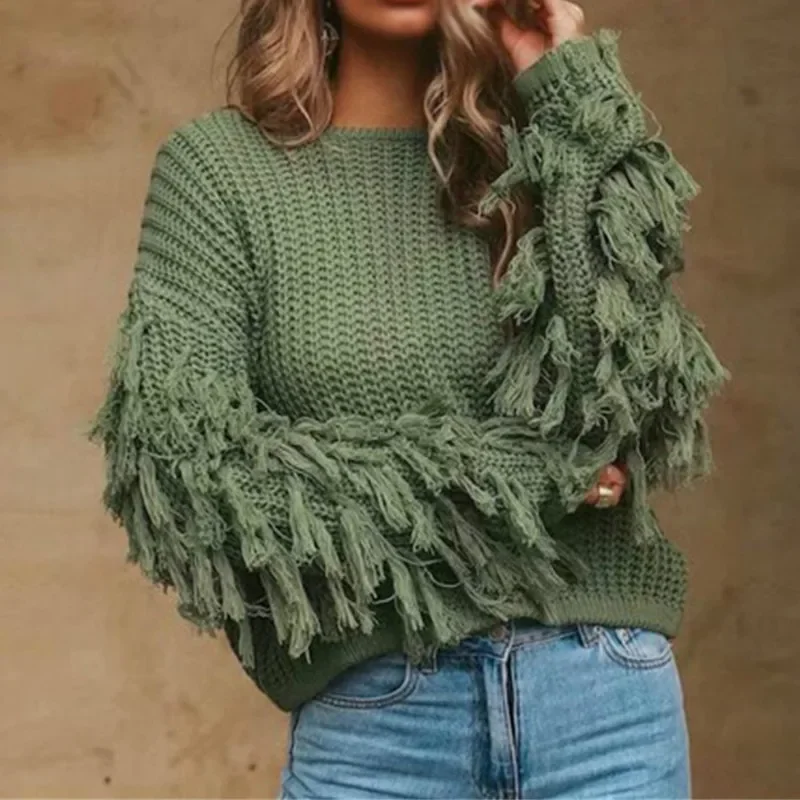 Winter Round Neck Loose Long Sleeve Pullover Ladies Sexy Shoulder Fringed Sweater Top Vintage Clothes 2023 Women Knitted Sweater
Winter Round Neck Loose Long Sleeve Pullover Ladies Sexy Shoulder Fringed Sweater Top Vintage Clothes 2023 Women Knitted Sweater