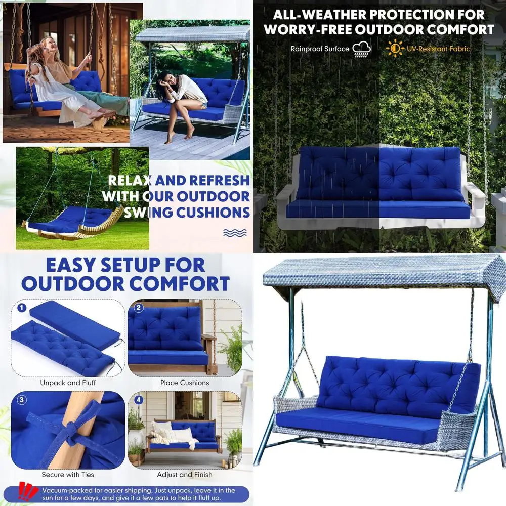 Navy Blue Outdoor 2-3 Person Porch Swing Cushion with Backrest, 60x40x4 Waterproof, Split Design for Patio Bench
Navy Blue Outdoor 2-3 Person Porch Swing Cushion with Backrest, 60x40x4 Waterproof, Split Design for Patio Bench