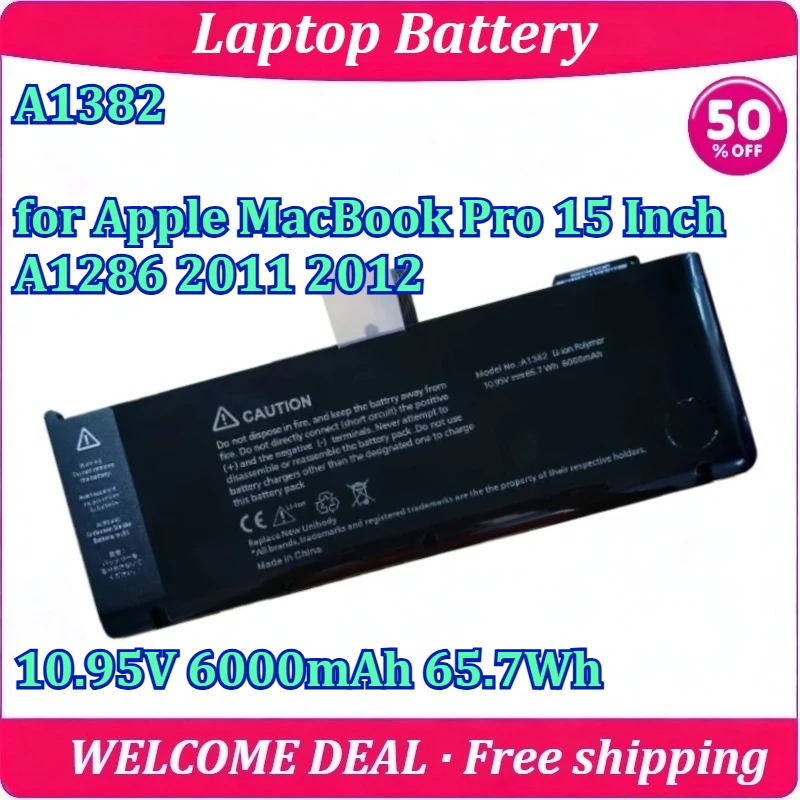 New A1382 for Apple for MacBook Pro 15 Inch A1286 2011 2012 Laptop Battery 10.95V 6000mAh 65.7Wh High Capacity Lithium Battery
New A1382 for Apple for MacBook Pro 15 Inch A1286 2011 2012 Laptop Battery 10.95V 6000mAh 65.7Wh High Capacity Lithium Battery