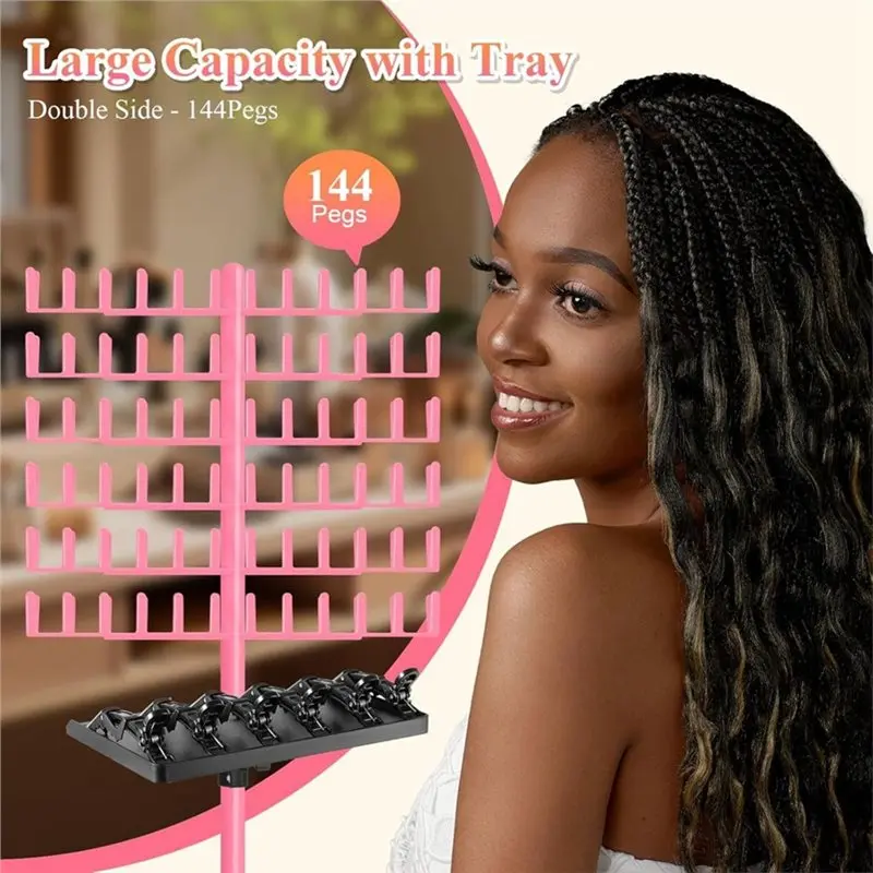 KEOL-Braiding Rack With Tray, 144 Pegs Height Adjustable, 2-Side Hair Extension Holder, Hair Stand With Stylist Tools
KEOL-Braiding Rack With Tray, 144 Pegs Height Adjustable, 2-Side Hair Extension Holder, Hair Stand With Stylist Tools