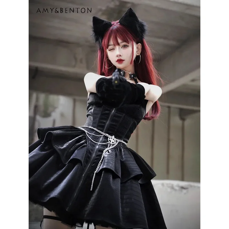 25COSStreet Dark Punk Lolita Dress Women Heavy Industry Printed Leather Slim JSK Dress Subculture Y2K Hot Girl Mini Ball Gown Dr
25COSStreet Dark Punk Lolita Dress Women Heavy Industry Printed Leather Slim JSK Dress Subculture Y2K Hot Girl Mini Ball Gown Dr