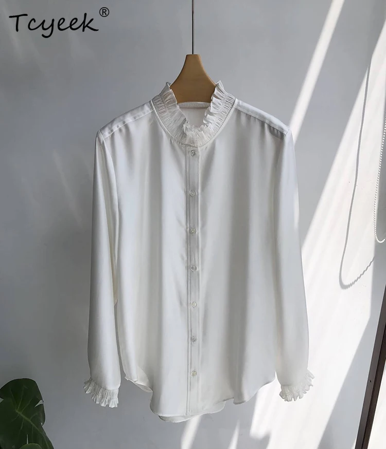 Tcyeek,16MM 100% Silk Elegant White Shirts, Women Long Sleeve, Loose Ruffled Collar Casual Blouse, 2024 Spring Autumn T4D132JC
Tcyeek,16MM 100% Silk Elegant White Shirts, Women Long Sleeve, Loose Ruffled Collar Casual Blouse, 2024 Spring Autumn T4D132JC