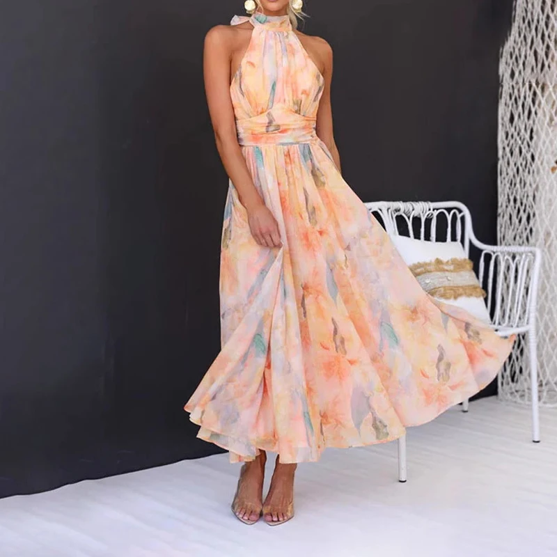 Watercolor Print Halter Neck Maxi Dress Sleeveless Backless Elegant Colorful Floral Dress for Beach Vacation
Watercolor Print Halter Neck Maxi Dress Sleeveless Backless Elegant Colorful Floral Dress for Beach Vacation