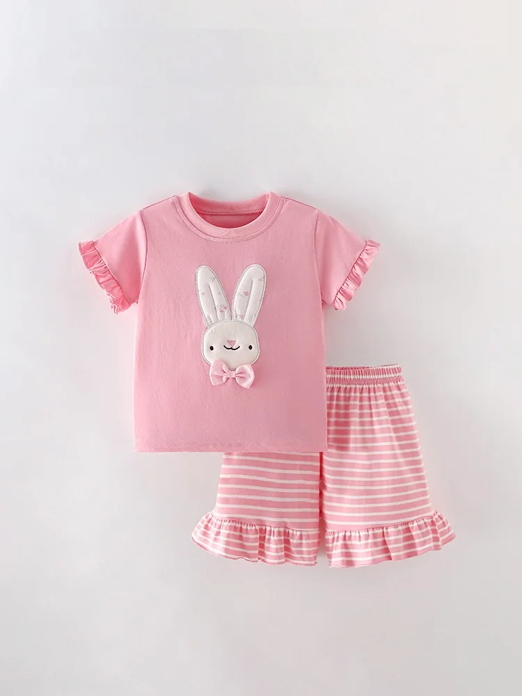 Summer Baby Girls Cotton Bunny Applique Short Sleeve T-Shirt +Striped Ruffle Shorts Set Kid Homewear 2PCS Children Outfit 2-12Yr
Summer Baby Girls Cotton Bunny Applique Short Sleeve T-Shirt +Striped Ruffle Shorts Set Kid Homewear 2PCS Children Outfit 2-12Yr