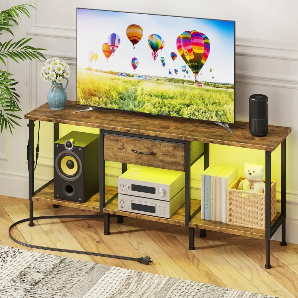 LED TV Stand with Power Outlet and Fabric Drawer TV - Entertainment Center and Industrial TV Console Table for Living Room
LED TV Stand with Power Outlet and Fabric Drawer TV - Entertainment Center and Industrial TV Console Table for Living Room