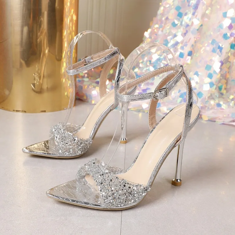 Women Sandals Temperament Pointed High Heel Sandal Luxury Sparkl Crystal Sandals Fashion Ankle Strap Design High Heeled Sandals
Women Sandals Temperament Pointed High Heel Sandal Luxury Sparkl Crystal Sandals Fashion Ankle Strap Design High Heeled Sandals