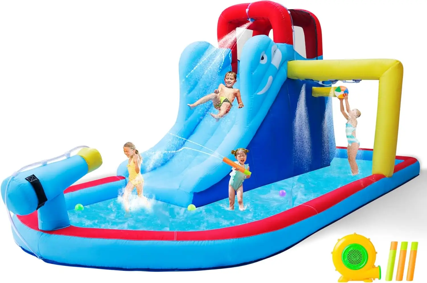 Inflatable Bounce Castle with Water Slide, Splash Pool, Climbing Wall, Basketball Hoop & Carry Bag - Includes 480W Air Blower for Kids Indoor/Outdoor Backyard Play, Free Water Gun
Inflatable Bounce Castle with Water Slide, Splash Pool, Climbing Wall, Basketball Hoop & Carry Bag - Includes 480W Air Blower for Kids Indoor/Outdoor Backyard Play, Free Water Gun