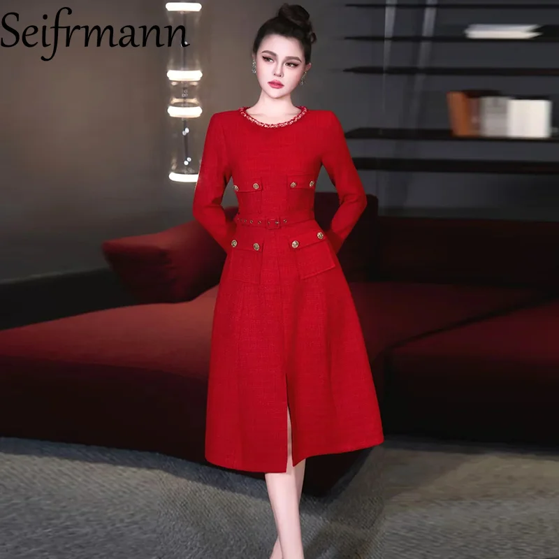 Seifrmann 2026 Spring Women's New Fashionable Round Neck Long Sleeve Belt Waist cinching Solid Color Dress
Seifrmann 2026 Spring Women's New Fashionable Round Neck Long Sleeve Belt Waist cinching Solid Color Dress