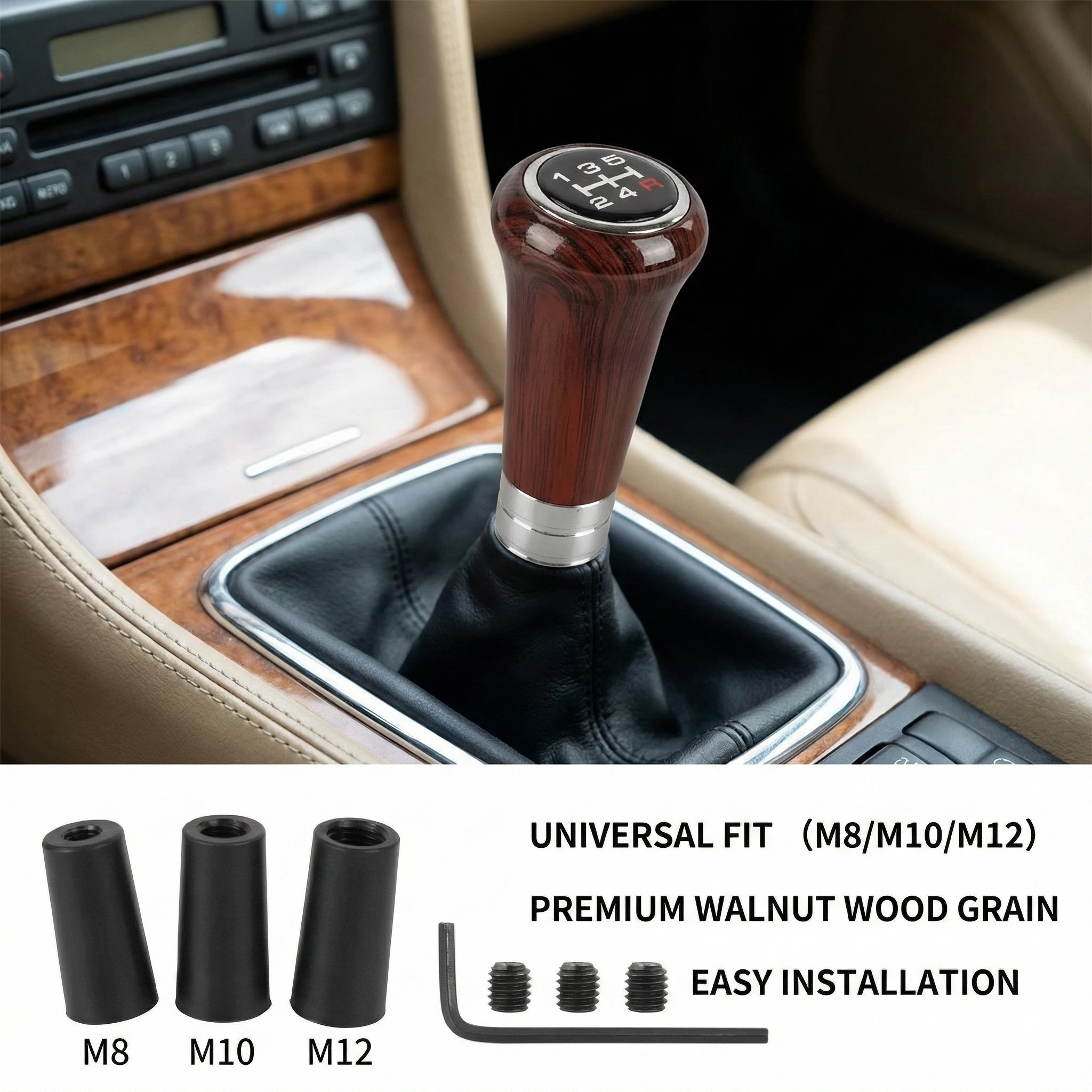 Walnut Wood Grain 5-Speed Car Gear Shifter Knob Classic Gear Head Shift Lever with Adapter Automotive Upgrade
Walnut Wood Grain 5-Speed Car Gear Shifter Knob Classic Gear Head Shift Lever with Adapter Automotive Upgrade