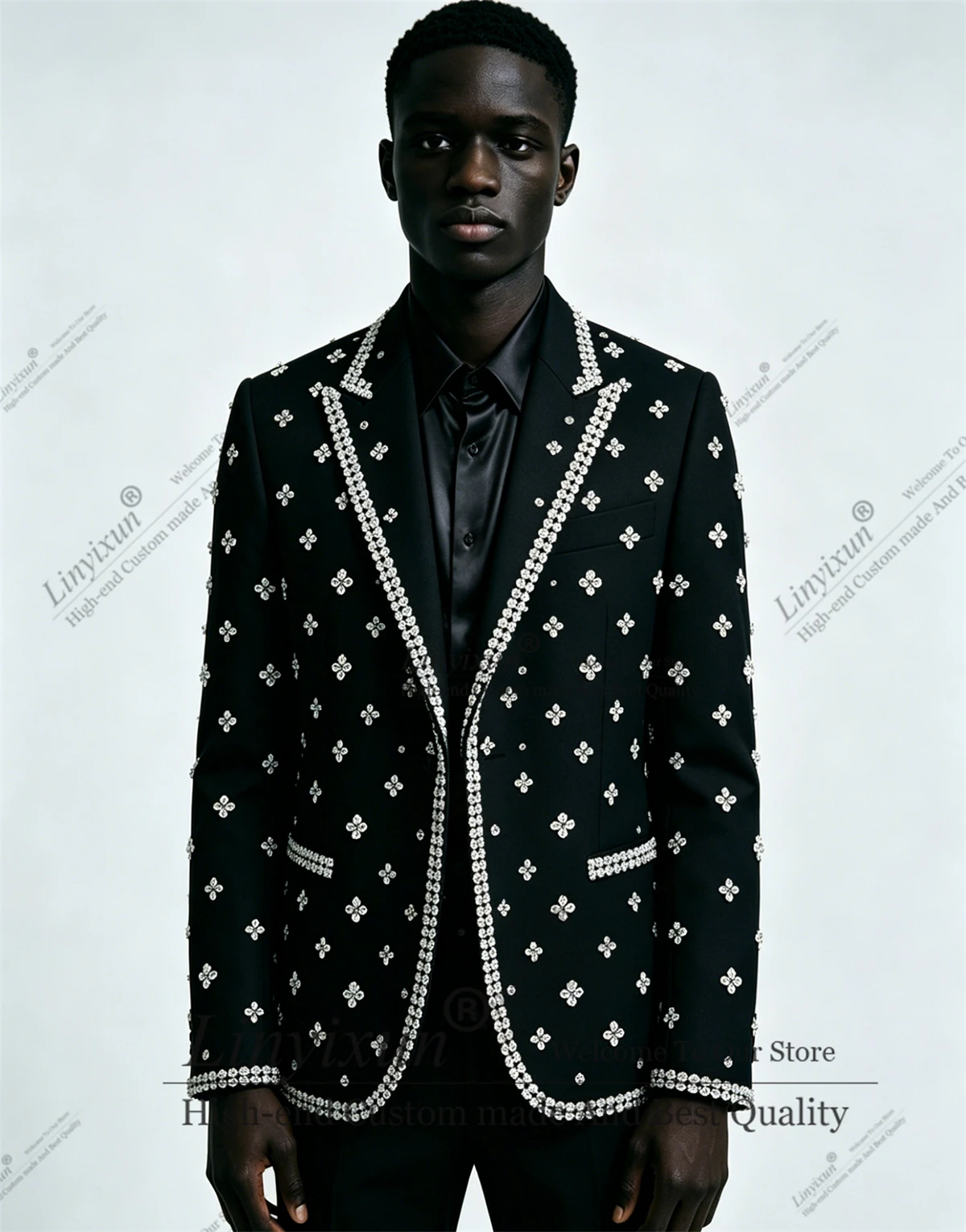 Stunning Rhinestones Crystals Men Suits 2 Piece Sets Tuxedos Wedding Jacquard Costume Homme Customized Slim jaqueta masculina
Stunning Rhinestones Crystals Men Suits 2 Piece Sets Tuxedos Wedding Jacquard Costume Homme Customized Slim jaqueta masculina