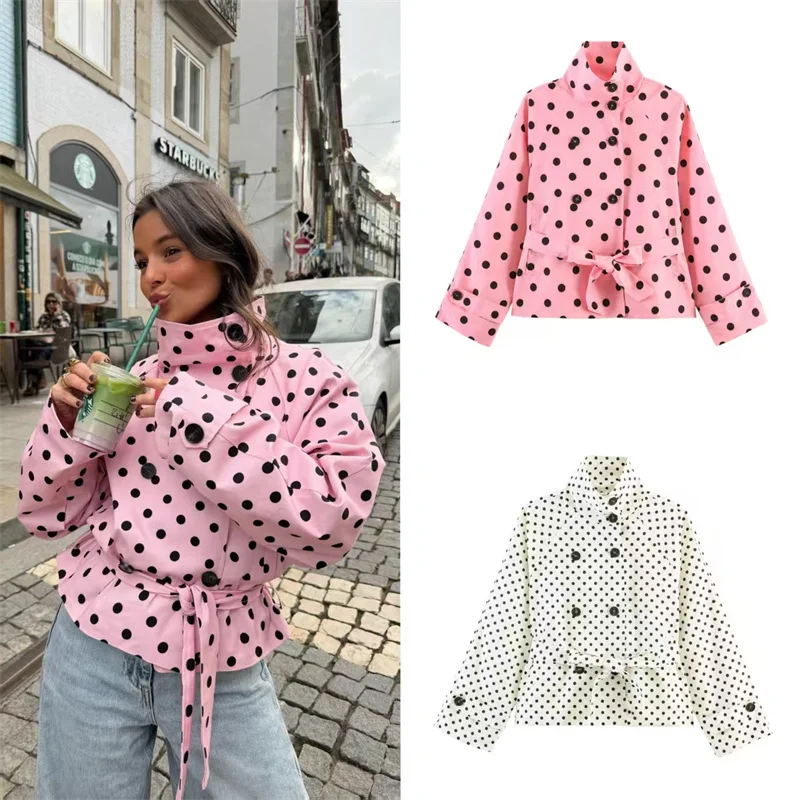 Women's Coat 2026 Summer New Polka Dot Long-Sleeve High-Neck Double-Breasted Coat with Belt Decoration Casual Fashion Versatile
Women's Coat 2026 Summer New Polka Dot Long-Sleeve High-Neck Double-Breasted Coat with Belt Decoration Casual Fashion Versatile