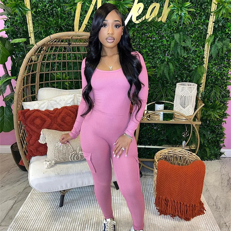 High Stretch Ribbed Jumpsuits Women U Neck Long Sleeve Pockets Slim Skinny Workout Fitness Rompers Solid Casual Yoga Overalls
High Stretch Ribbed Jumpsuits Women U Neck Long Sleeve Pockets Slim Skinny Workout Fitness Rompers Solid Casual Yoga Overalls