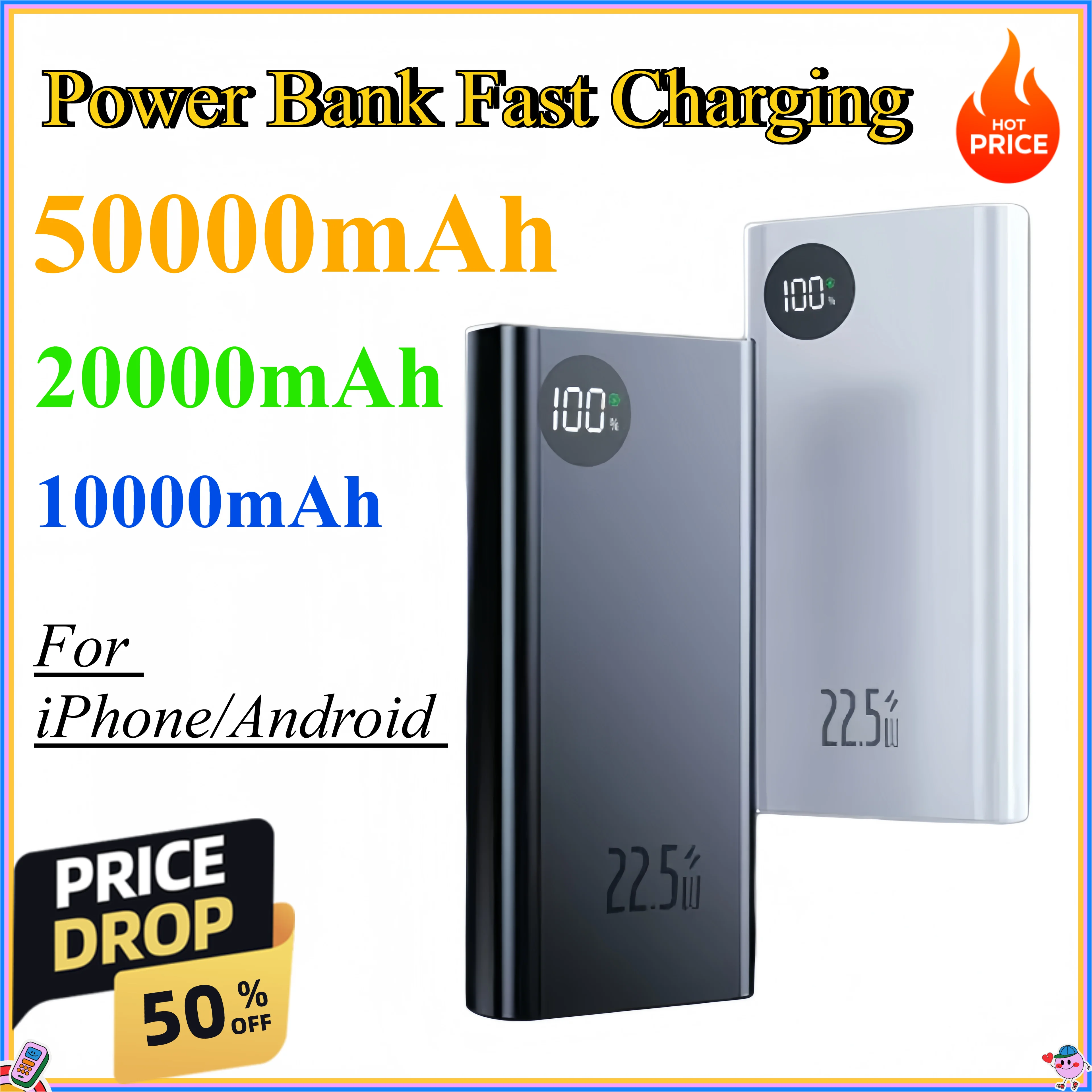 50000mAh 20000mAh 10000mAh Power Bank Portable Charger PowerBank Fast Charging External Battery For iPhone17 16 14 Xiaomi
50000mAh 20000mAh 10000mAh Power Bank Portable Charger PowerBank Fast Charging External Battery For iPhone17 16 14 Xiaomi
