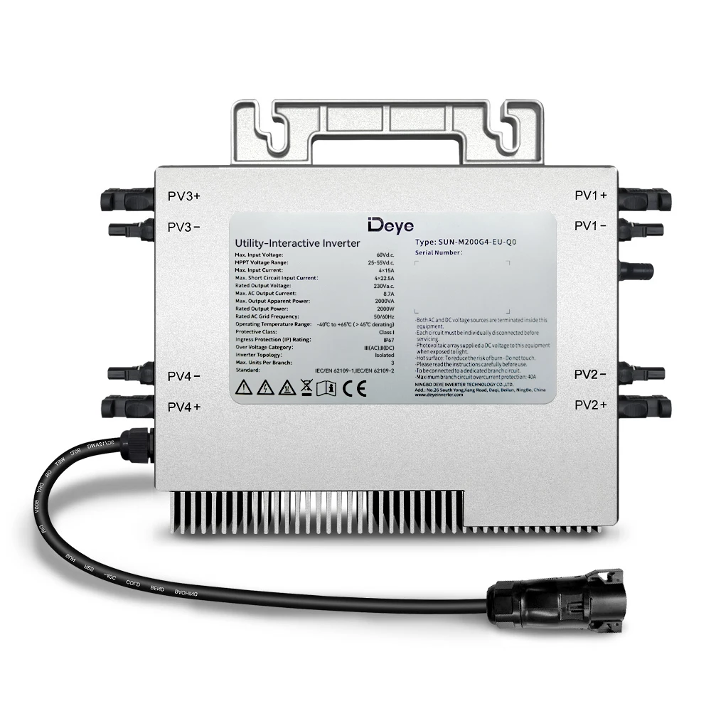 Deye Brand 2000W Solar Microinverter Grid On Inverter DC22-60V AC230V Grid System Home Grid Tie Converter
Deye Brand 2000W Solar Microinverter Grid On Inverter DC22-60V AC230V Grid System Home Grid Tie Converter