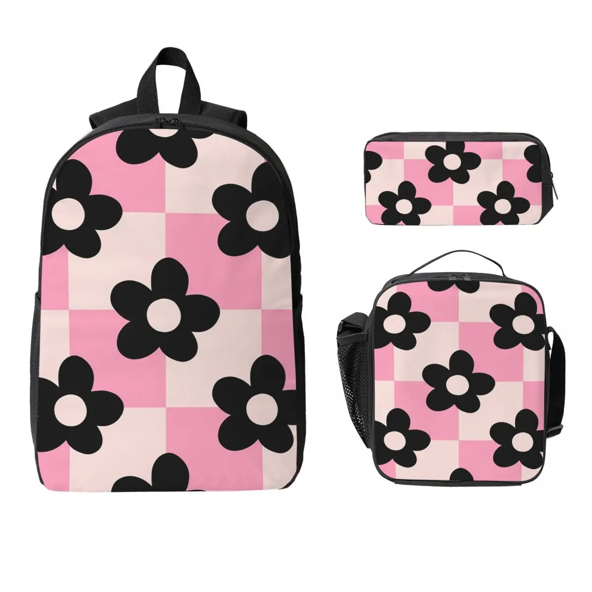 Pink And Black Flower Checkers Backpack Student Boys Girls BookBag School Bag Shoulder Bags 3ps Insulated Lunch Bag Pencil Case
Pink And Black Flower Checkers Backpack Student Boys Girls BookBag School Bag Shoulder Bags 3ps Insulated Lunch Bag Pencil Case