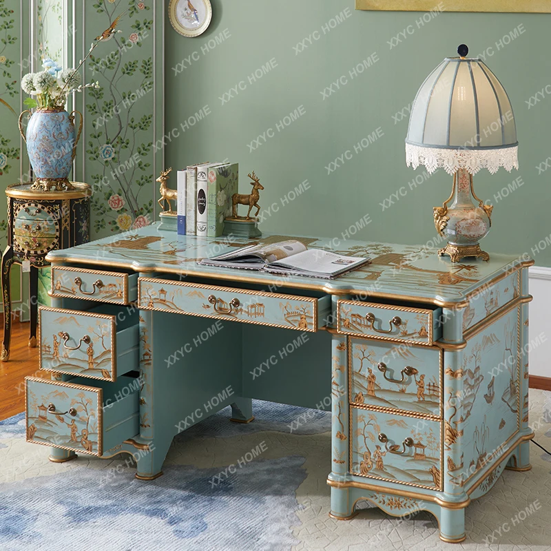hand-painted desk solid wood luxury national style desk high-end hand-painted book chair
hand-painted desk solid wood luxury national style desk high-end hand-painted book chair