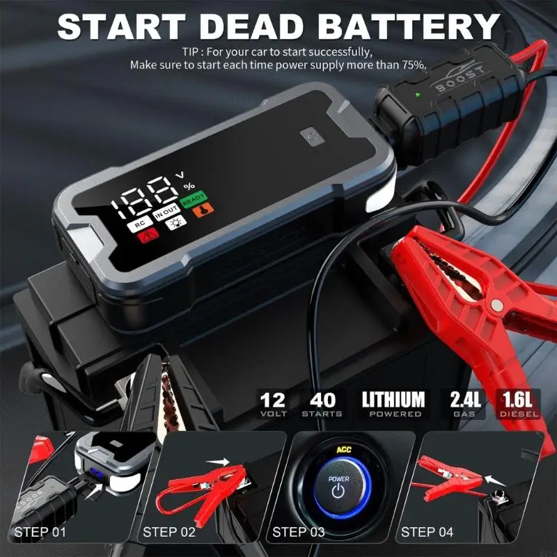 Effective 1000A Car Emergency Starter With Fast USB C Port And LCD Display For Roadside Assistance D7YA
Effective 1000A Car Emergency Starter With Fast USB C Port And LCD Display For Roadside Assistance D7YA