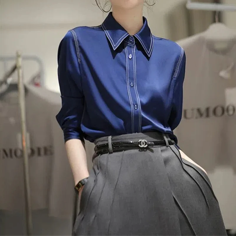 Office Lady Blue Long Sleeve Blouse Spring Autumn New Polo Neck Solid Temperament Shirt Tops Elegant Fashion Trend Women Clothes
Office Lady Blue Long Sleeve Blouse Spring Autumn New Polo Neck Solid Temperament Shirt Tops Elegant Fashion Trend Women Clothes