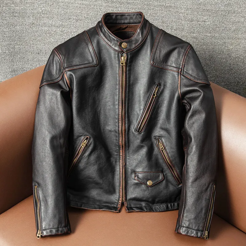 First layer horse leather leather heavy venom tea core retro men's locomotive short slim jacket
First layer horse leather leather heavy venom tea core retro men's locomotive short slim jacket