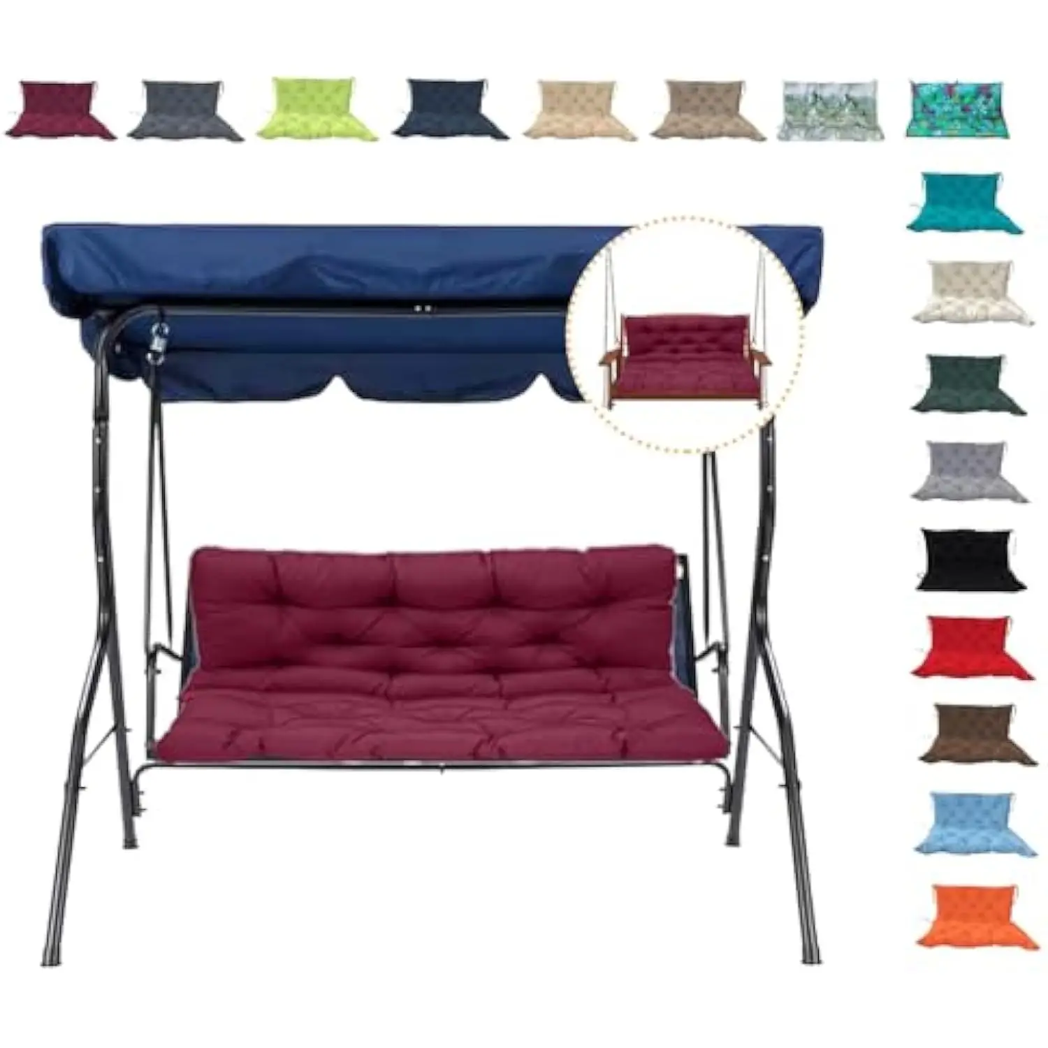 Outdoor Swing Cushions with Back, 47 x 40 inch 2-3 Seater Front Porch Swing Cushions Replacement, Swing Pad for Patio Wooden &
Outdoor Swing Cushions with Back, 47 x 40 inch 2-3 Seater Front Porch Swing Cushions Replacement, Swing Pad for Patio Wooden &