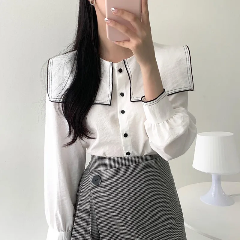 Retro Cute Tops Women Fashion Long Sleeve Preppy Japan Korea Style Girls Button Shirt Blouse Autumn Fall Basic Top Design 8024
Retro Cute Tops Women Fashion Long Sleeve Preppy Japan Korea Style Girls Button Shirt Blouse Autumn Fall Basic Top Design 8024