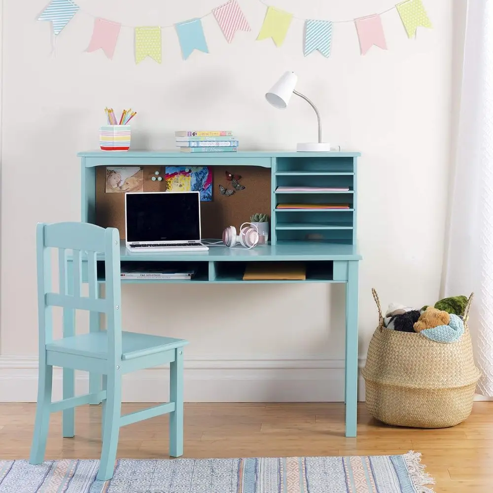 Teal Student Study Desk with Hutch and Chair: Storage, Computer Workstation | Wooden Bedroom Furniture Set
Teal Student Study Desk with Hutch and Chair: Storage, Computer Workstation | Wooden Bedroom Furniture Set