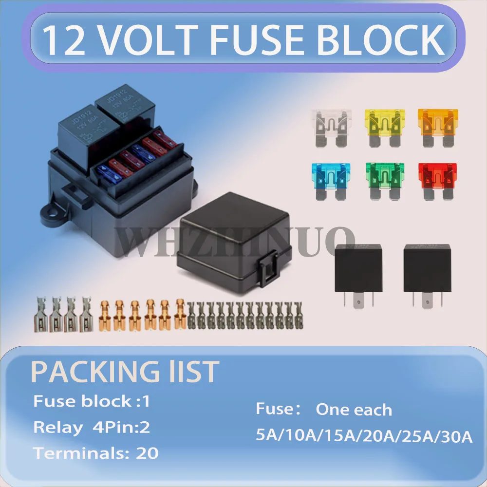 Fuse Relay Box ATC/ATO Fuse Holder, 2 x 4Pin 80A Relays and 6 x ATC ATO Fuses, Universal Waterproof Relay Fuse Block
Fuse Relay Box ATC/ATO Fuse Holder, 2 x 4Pin 80A Relays and 6 x ATC ATO Fuses, Universal Waterproof Relay Fuse Block