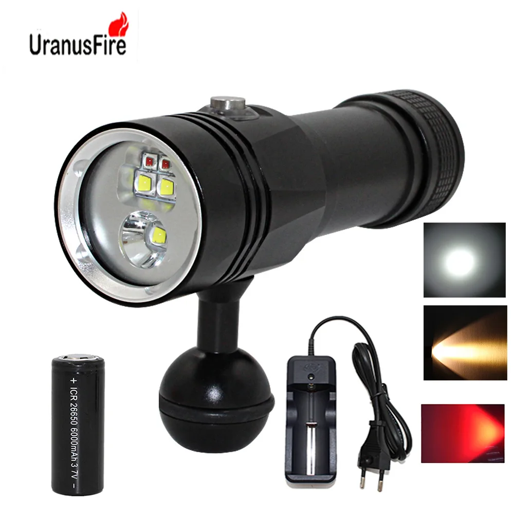 Photography Video Light Diving Flashlight 3x XM-L2 White/Yellow+ 2x XPE Red Waterproof torch Underwater Lamp +26650 +Charger
Photography Video Light Diving Flashlight 3x XM-L2 White/Yellow+ 2x XPE Red Waterproof torch Underwater Lamp +26650 +Charger